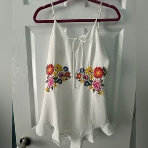 Floral Embroidered White Romper
